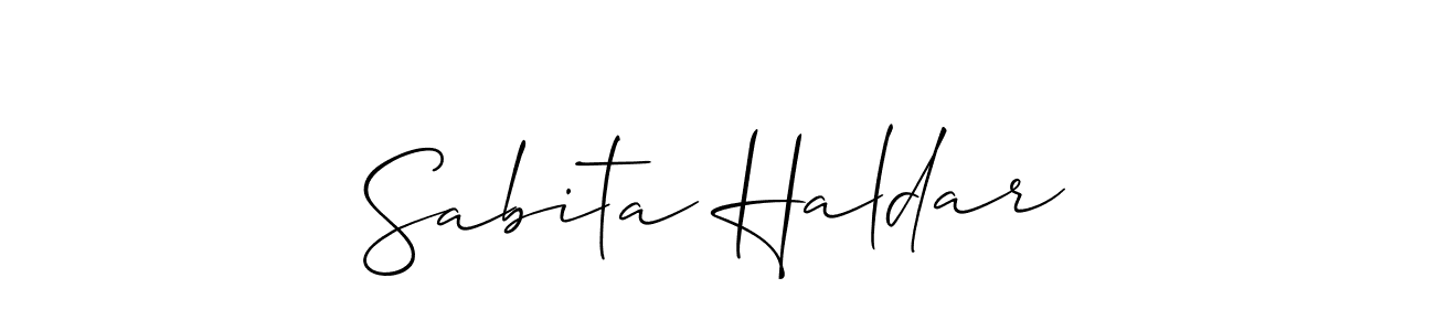 The best way (Allison_Script) to make a short signature is to pick only two or three words in your name. The name Sabita Haldar include a total of six letters. For converting this name. Sabita Haldar signature style 2 images and pictures png