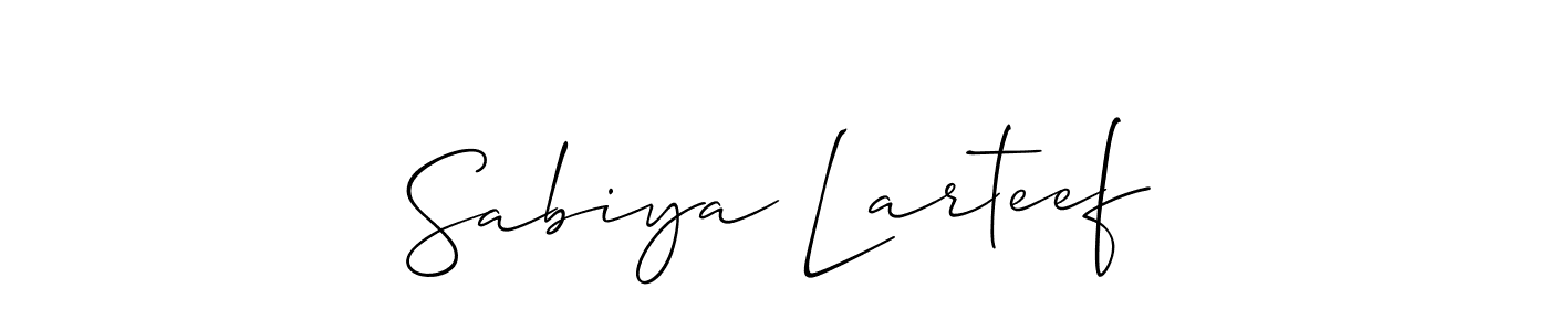 Allison_Script is a professional signature style that is perfect for those who want to add a touch of class to their signature. It is also a great choice for those who want to make their signature more unique. Get Sabiya Larteef name to fancy signature for free. Sabiya Larteef signature style 2 images and pictures png