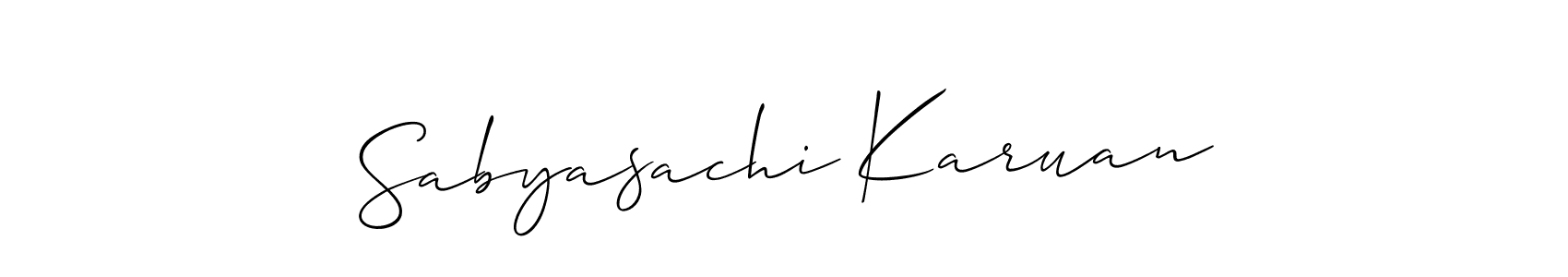 Allison_Script is a professional signature style that is perfect for those who want to add a touch of class to their signature. It is also a great choice for those who want to make their signature more unique. Get Sabyasachi Karuan name to fancy signature for free. Sabyasachi Karuan signature style 2 images and pictures png