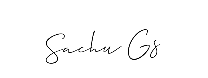 It looks lik you need a new signature style for name Sachu Gs. Design unique handwritten (Allison_Script) signature with our free signature maker in just a few clicks. Sachu Gs signature style 2 images and pictures png