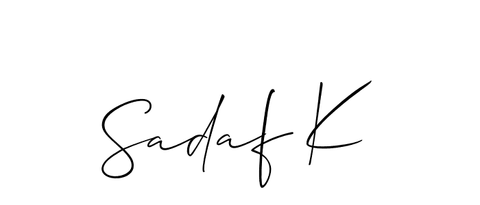 Design your own signature with our free online signature maker. With this signature software, you can create a handwritten (Allison_Script) signature for name Sadaf K. Sadaf K signature style 2 images and pictures png