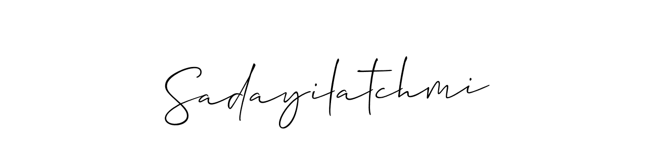 Also You can easily find your signature by using the search form. We will create Sadayilatchmi name handwritten signature images for you free of cost using Allison_Script sign style. Sadayilatchmi signature style 2 images and pictures png