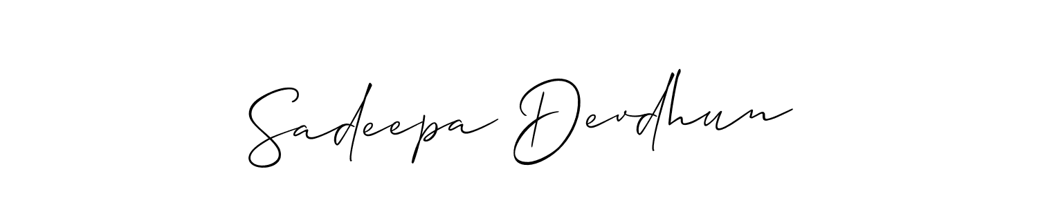 How to make Sadeepa Devdhun name signature. Use Allison_Script style for creating short signs online. This is the latest handwritten sign. Sadeepa Devdhun signature style 2 images and pictures png