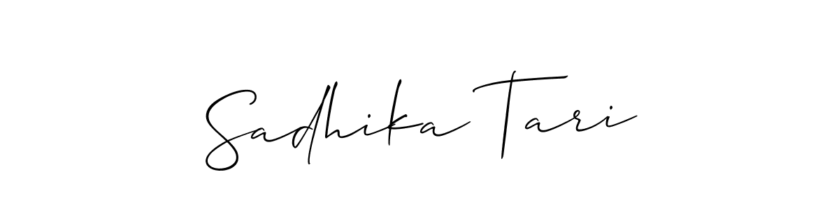 Also You can easily find your signature by using the search form. We will create Sadhika Tari name handwritten signature images for you free of cost using Allison_Script sign style. Sadhika Tari signature style 2 images and pictures png