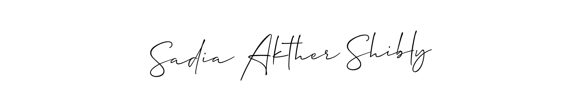 The best way (Allison_Script) to make a short signature is to pick only two or three words in your name. The name Sadia Akther Shibly include a total of six letters. For converting this name. Sadia Akther Shibly signature style 2 images and pictures png