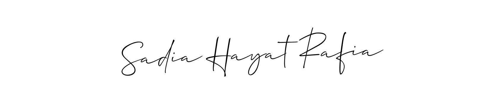 The best way (Allison_Script) to make a short signature is to pick only two or three words in your name. The name Sadia Hayat Rafia include a total of six letters. For converting this name. Sadia Hayat Rafia signature style 2 images and pictures png