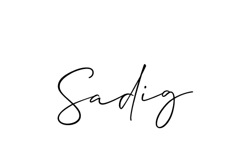 The best way (Allison_Script) to make a short signature is to pick only two or three words in your name. The name Sadig include a total of six letters. For converting this name. Sadig signature style 2 images and pictures png