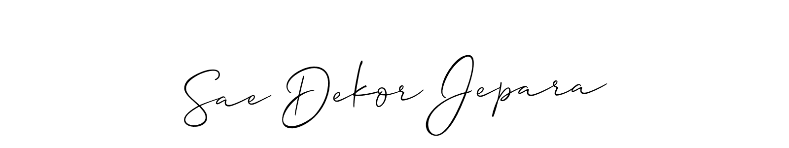 Also You can easily find your signature by using the search form. We will create Sae Dekor Jepara name handwritten signature images for you free of cost using Allison_Script sign style. Sae Dekor Jepara signature style 2 images and pictures png
