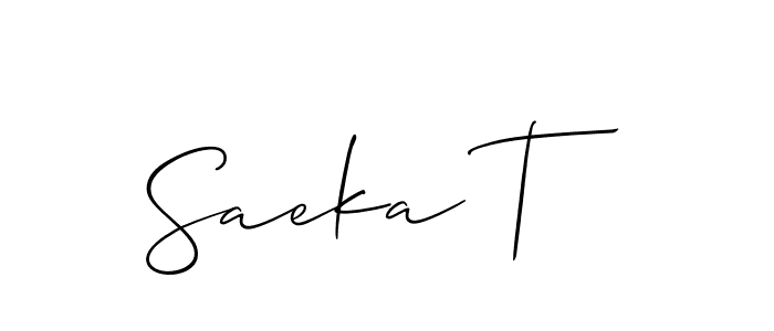 if you are searching for the best signature style for your name Saeka T. so please give up your signature search. here we have designed multiple signature styles  using Allison_Script. Saeka T signature style 2 images and pictures png