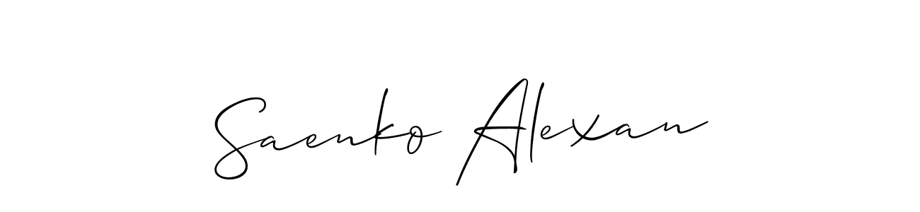 Make a short Saenko Alexan signature style. Manage your documents anywhere anytime using Allison_Script. Create and add eSignatures, submit forms, share and send files easily. Saenko Alexan signature style 2 images and pictures png