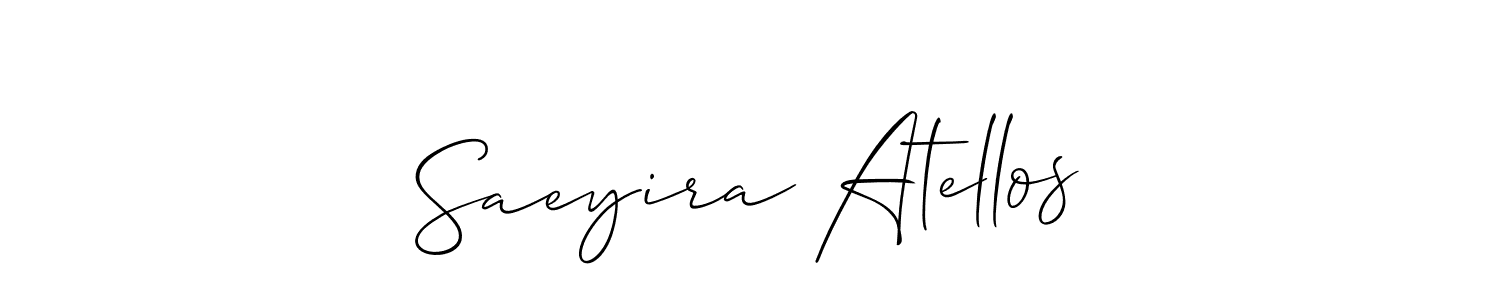 You should practise on your own different ways (Allison_Script) to write your name (Saeyira Atellos) in signature. don't let someone else do it for you. Saeyira Atellos signature style 2 images and pictures png