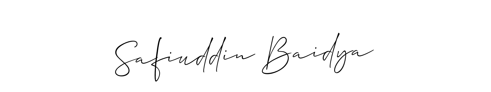 The best way (Allison_Script) to make a short signature is to pick only two or three words in your name. The name Safiuddin Baidya include a total of six letters. For converting this name. Safiuddin Baidya signature style 2 images and pictures png