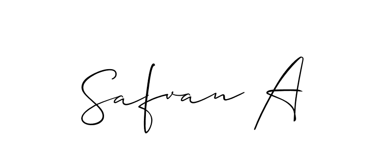 The best way (Allison_Script) to make a short signature is to pick only two or three words in your name. The name Safvan A include a total of six letters. For converting this name. Safvan A signature style 2 images and pictures png