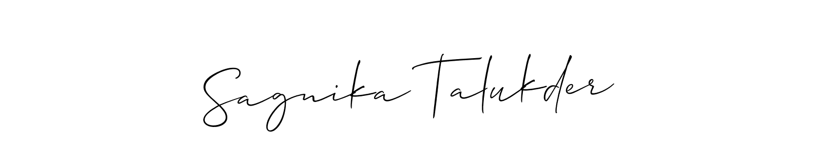 It looks lik you need a new signature style for name Sagnika Talukder. Design unique handwritten (Allison_Script) signature with our free signature maker in just a few clicks. Sagnika Talukder signature style 2 images and pictures png