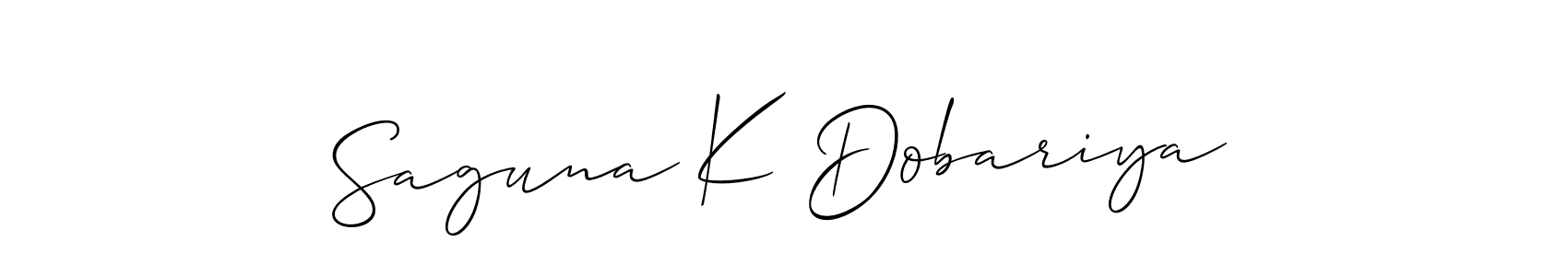 Use a signature maker to create a handwritten signature online. With this signature software, you can design (Allison_Script) your own signature for name Saguna K Dobariya. Saguna K Dobariya signature style 2 images and pictures png