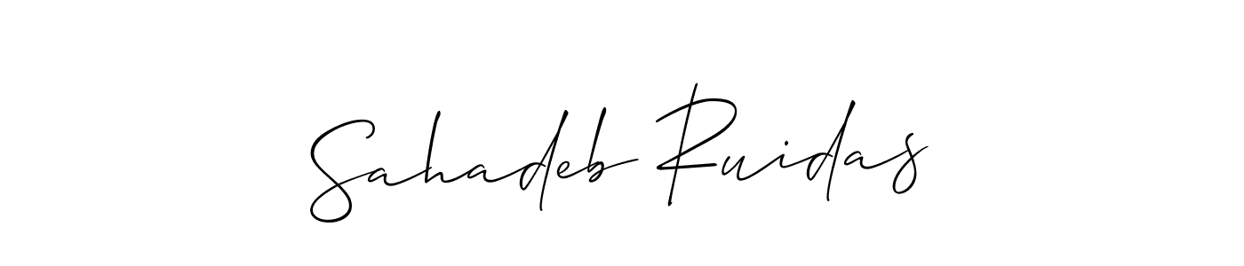 if you are searching for the best signature style for your name Sahadeb Ruidas. so please give up your signature search. here we have designed multiple signature styles  using Allison_Script. Sahadeb Ruidas signature style 2 images and pictures png