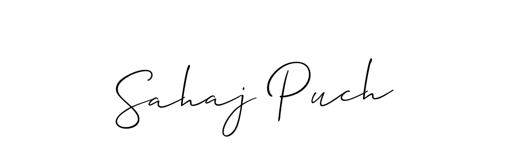 The best way (Allison_Script) to make a short signature is to pick only two or three words in your name. The name Sahaj Puch include a total of six letters. For converting this name. Sahaj Puch signature style 2 images and pictures png