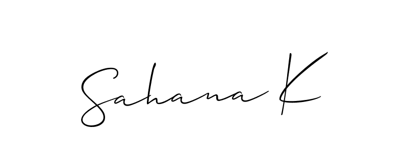 Make a beautiful signature design for name Sahana K. With this signature (Allison_Script) style, you can create a handwritten signature for free. Sahana K signature style 2 images and pictures png