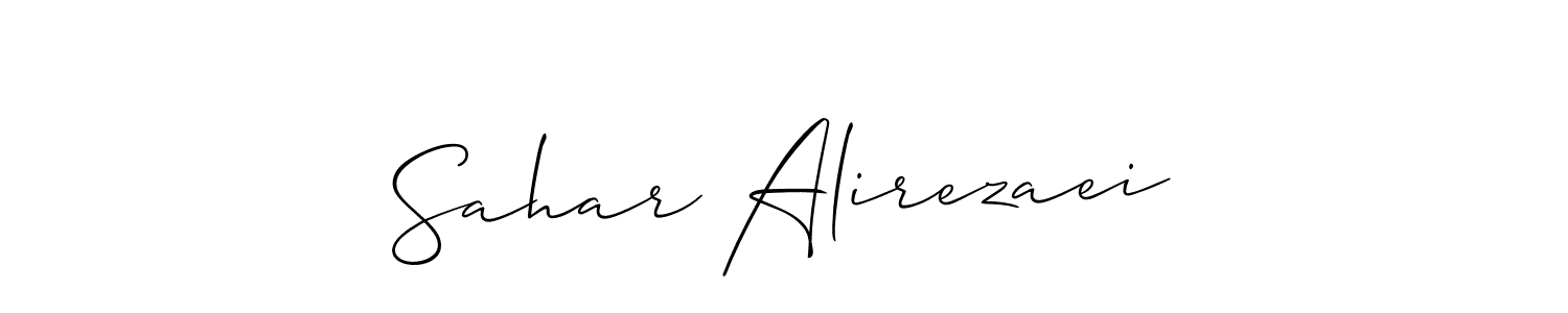 The best way (Allison_Script) to make a short signature is to pick only two or three words in your name. The name Sahar Alirezaei include a total of six letters. For converting this name. Sahar Alirezaei signature style 2 images and pictures png