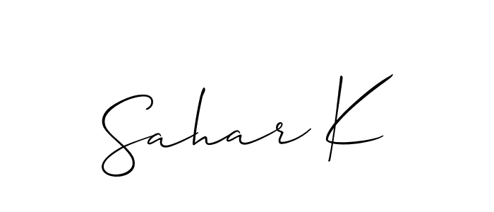 How to make Sahar K name signature. Use Allison_Script style for creating short signs online. This is the latest handwritten sign. Sahar K signature style 2 images and pictures png