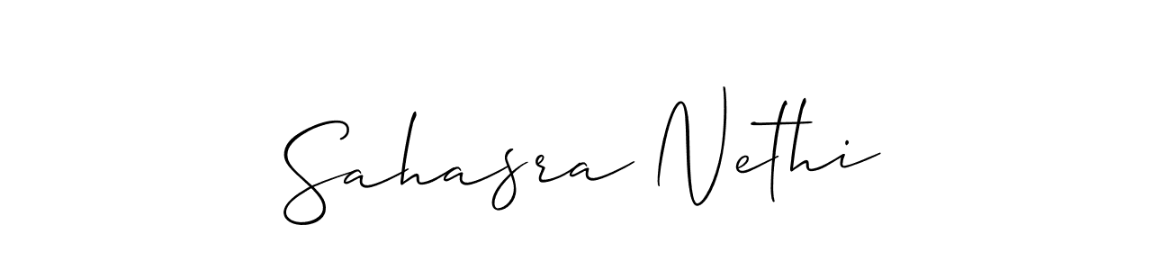Allison_Script is a professional signature style that is perfect for those who want to add a touch of class to their signature. It is also a great choice for those who want to make their signature more unique. Get Sahasra Nethi name to fancy signature for free. Sahasra Nethi signature style 2 images and pictures png