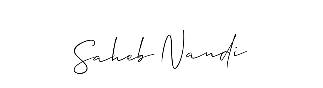 Also You can easily find your signature by using the search form. We will create Saheb Nandi name handwritten signature images for you free of cost using Allison_Script sign style. Saheb Nandi signature style 2 images and pictures png