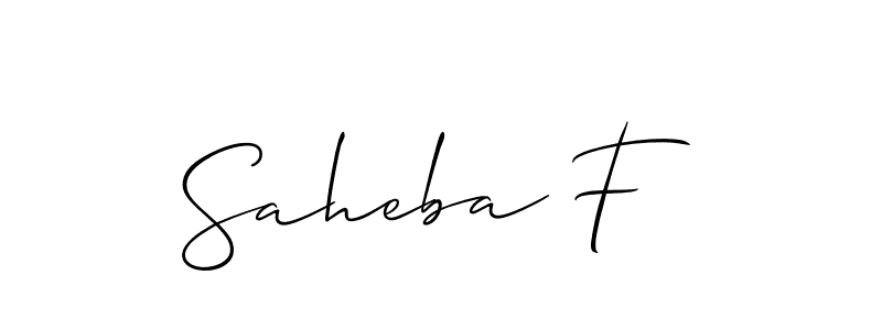 Use a signature maker to create a handwritten signature online. With this signature software, you can design (Allison_Script) your own signature for name Saheba F. Saheba F signature style 2 images and pictures png