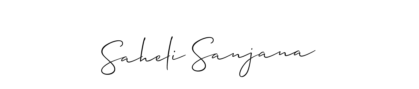 This is the best signature style for the Saheli Sanjana name. Also you like these signature font (Allison_Script). Mix name signature. Saheli Sanjana signature style 2 images and pictures png