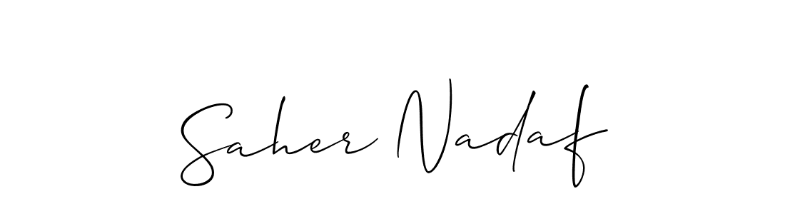 Also You can easily find your signature by using the search form. We will create Saher Nadaf name handwritten signature images for you free of cost using Allison_Script sign style. Saher Nadaf signature style 2 images and pictures png