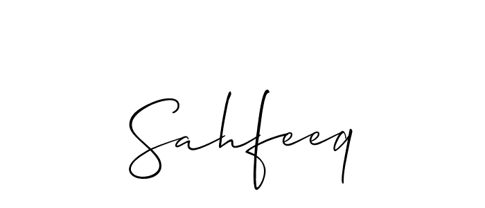 Use a signature maker to create a handwritten signature online. With this signature software, you can design (Allison_Script) your own signature for name Sahfeeq. Sahfeeq signature style 2 images and pictures png
