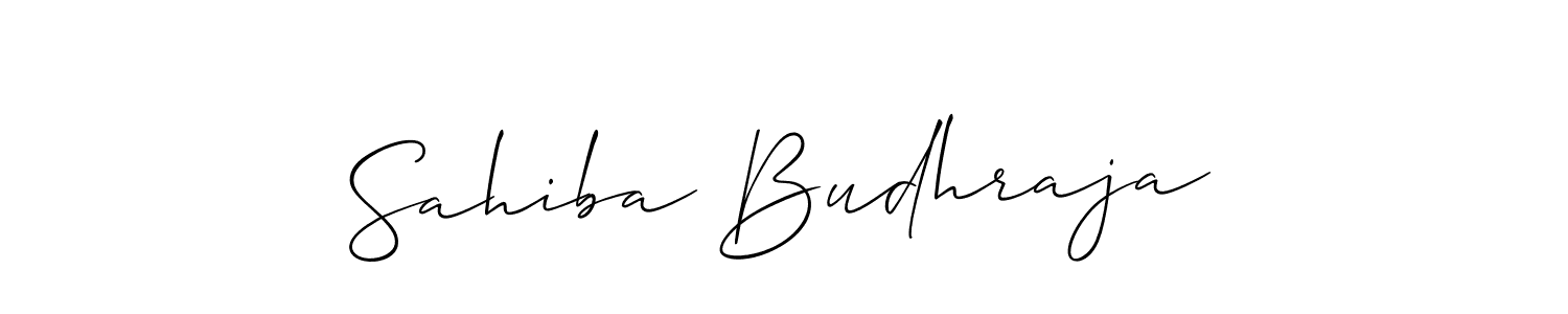 Allison_Script is a professional signature style that is perfect for those who want to add a touch of class to their signature. It is also a great choice for those who want to make their signature more unique. Get Sahiba Budhraja name to fancy signature for free. Sahiba Budhraja signature style 2 images and pictures png