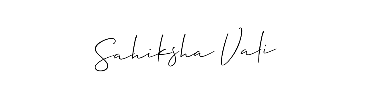 The best way (Allison_Script) to make a short signature is to pick only two or three words in your name. The name Sahiksha Vali include a total of six letters. For converting this name. Sahiksha Vali signature style 2 images and pictures png