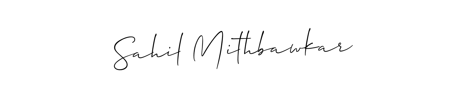 The best way (Allison_Script) to make a short signature is to pick only two or three words in your name. The name Sahil Mithbawkar include a total of six letters. For converting this name. Sahil Mithbawkar signature style 2 images and pictures png