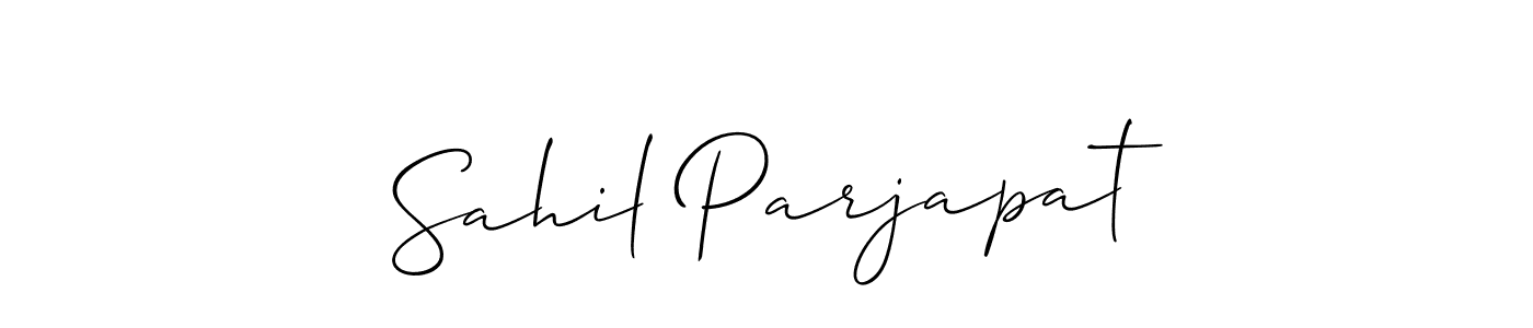Allison_Script is a professional signature style that is perfect for those who want to add a touch of class to their signature. It is also a great choice for those who want to make their signature more unique. Get Sahil Parjapat name to fancy signature for free. Sahil Parjapat signature style 2 images and pictures png