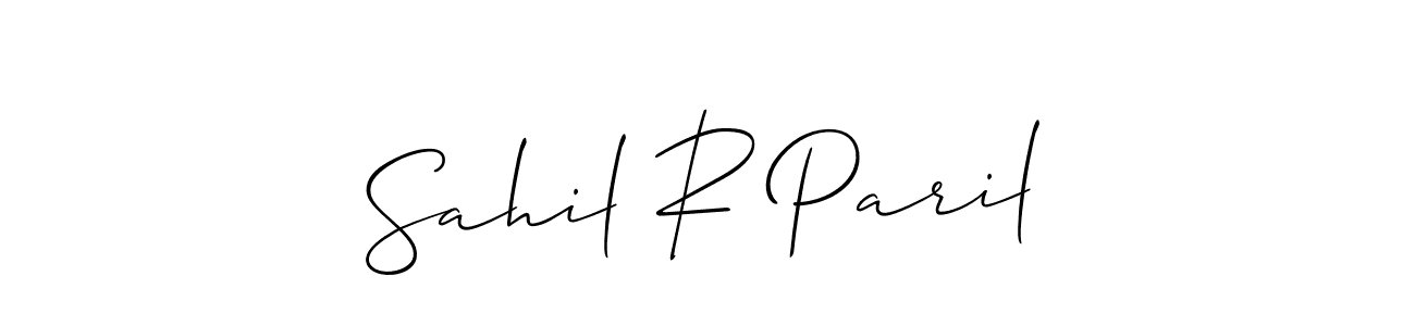 How to make Sahil R Paril signature? Allison_Script is a professional autograph style. Create handwritten signature for Sahil R Paril name. Sahil R Paril signature style 2 images and pictures png
