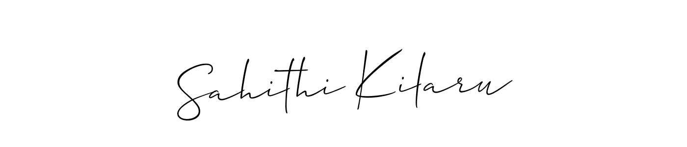 Also You can easily find your signature by using the search form. We will create Sahithi Kilaru name handwritten signature images for you free of cost using Allison_Script sign style. Sahithi Kilaru signature style 2 images and pictures png