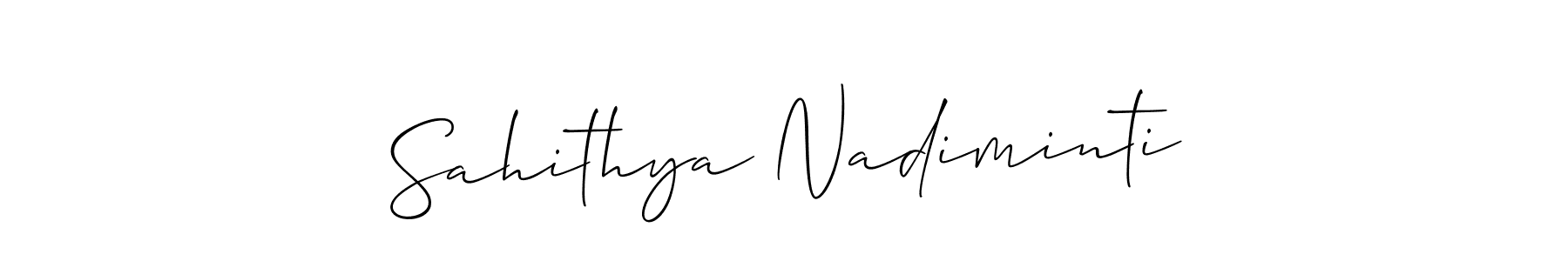 It looks lik you need a new signature style for name Sahithya Nadiminti. Design unique handwritten (Allison_Script) signature with our free signature maker in just a few clicks. Sahithya Nadiminti signature style 2 images and pictures png