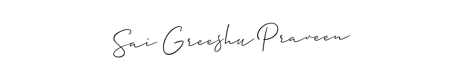 Also You can easily find your signature by using the search form. We will create Sai Greeshu Praveen name handwritten signature images for you free of cost using Allison_Script sign style. Sai Greeshu Praveen signature style 2 images and pictures png