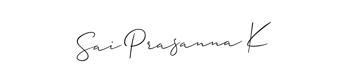 Use a signature maker to create a handwritten signature online. With this signature software, you can design (Allison_Script) your own signature for name Sai Prasanna K. Sai Prasanna K signature style 2 images and pictures png