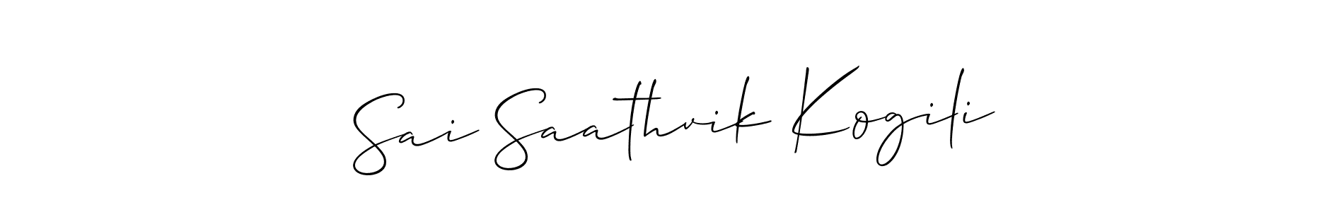 You should practise on your own different ways (Allison_Script) to write your name (Sai Saathvik Kogili) in signature. don't let someone else do it for you. Sai Saathvik Kogili signature style 2 images and pictures png