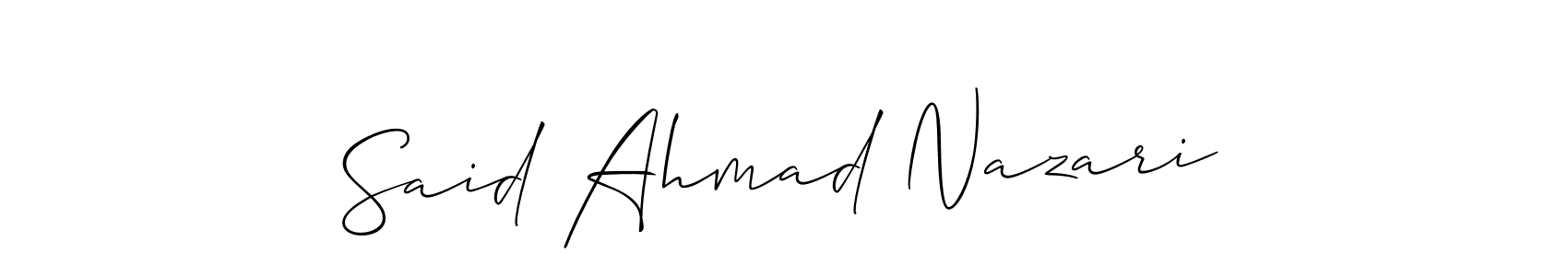 This is the best signature style for the Said Ahmad Nazari name. Also you like these signature font (Allison_Script). Mix name signature. Said Ahmad Nazari signature style 2 images and pictures png