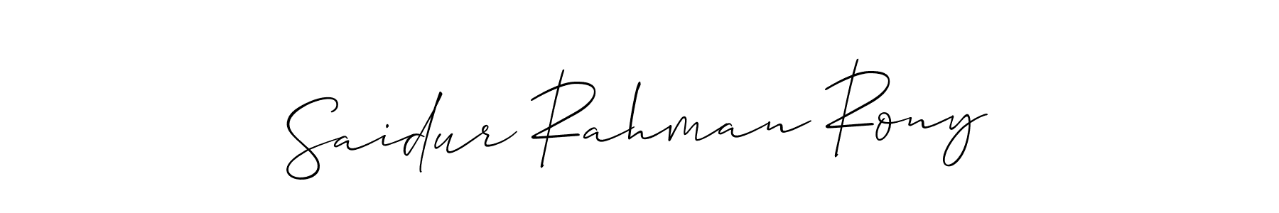 Make a short Saidur Rahman Rony signature style. Manage your documents anywhere anytime using Allison_Script. Create and add eSignatures, submit forms, share and send files easily. Saidur Rahman Rony signature style 2 images and pictures png