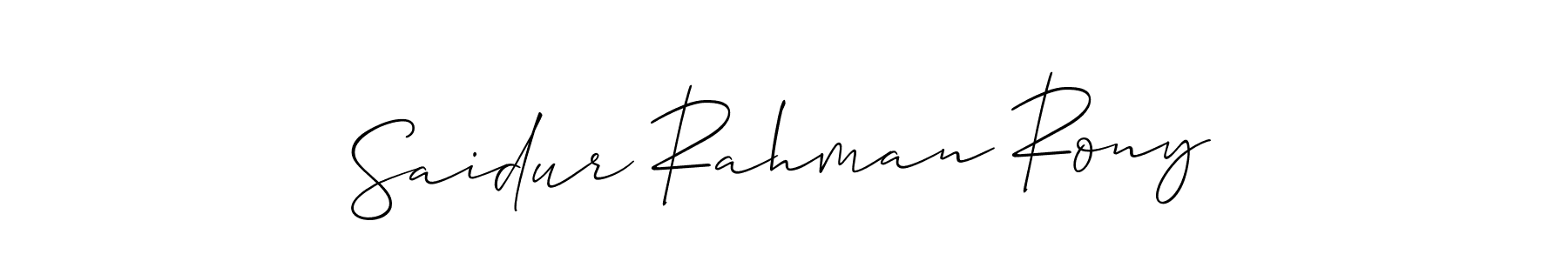 The best way (Allison_Script) to make a short signature is to pick only two or three words in your name. The name Saidur Rahman Rony include a total of six letters. For converting this name. Saidur Rahman Rony signature style 2 images and pictures png