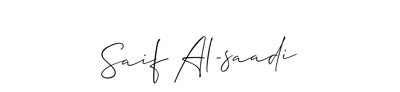 if you are searching for the best signature style for your name Saif Al-saadi. so please give up your signature search. here we have designed multiple signature styles  using Allison_Script. Saif Al-saadi signature style 2 images and pictures png