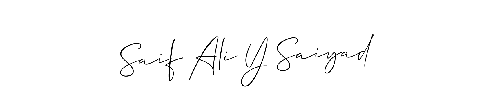 if you are searching for the best signature style for your name Saif Ali Y Saiyad. so please give up your signature search. here we have designed multiple signature styles  using Allison_Script. Saif Ali Y Saiyad signature style 2 images and pictures png