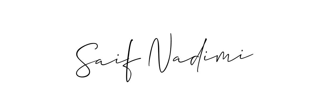The best way (Allison_Script) to make a short signature is to pick only two or three words in your name. The name Saif Nadimi include a total of six letters. For converting this name. Saif Nadimi signature style 2 images and pictures png