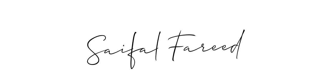 The best way (Allison_Script) to make a short signature is to pick only two or three words in your name. The name Saifal Fareed include a total of six letters. For converting this name. Saifal Fareed signature style 2 images and pictures png