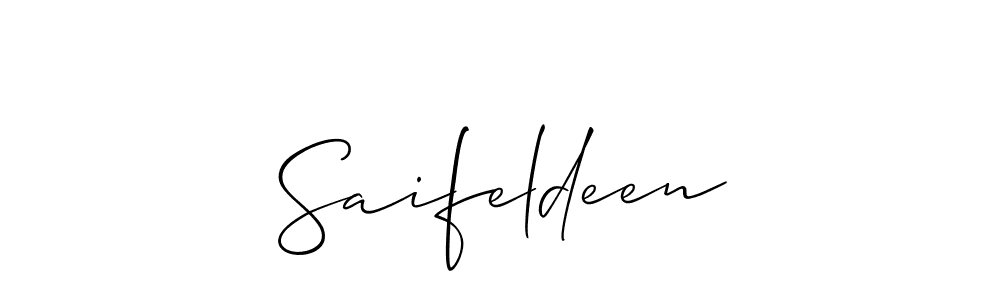 The best way (Allison_Script) to make a short signature is to pick only two or three words in your name. The name Saifeldeen include a total of six letters. For converting this name. Saifeldeen signature style 2 images and pictures png