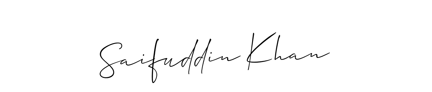 Allison_Script is a professional signature style that is perfect for those who want to add a touch of class to their signature. It is also a great choice for those who want to make their signature more unique. Get Saifuddin Khan name to fancy signature for free. Saifuddin Khan signature style 2 images and pictures png