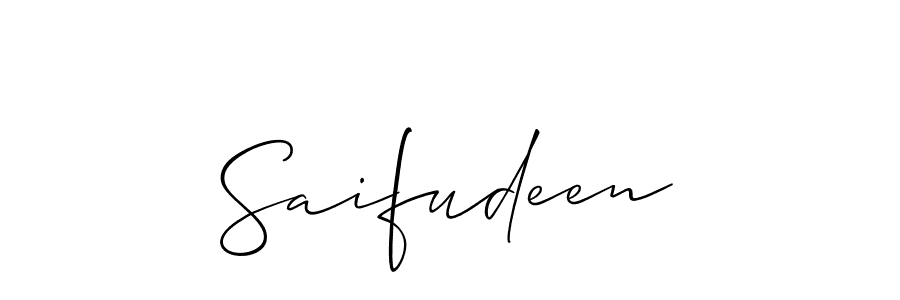 Also You can easily find your signature by using the search form. We will create Saifudeen name handwritten signature images for you free of cost using Allison_Script sign style. Saifudeen signature style 2 images and pictures png